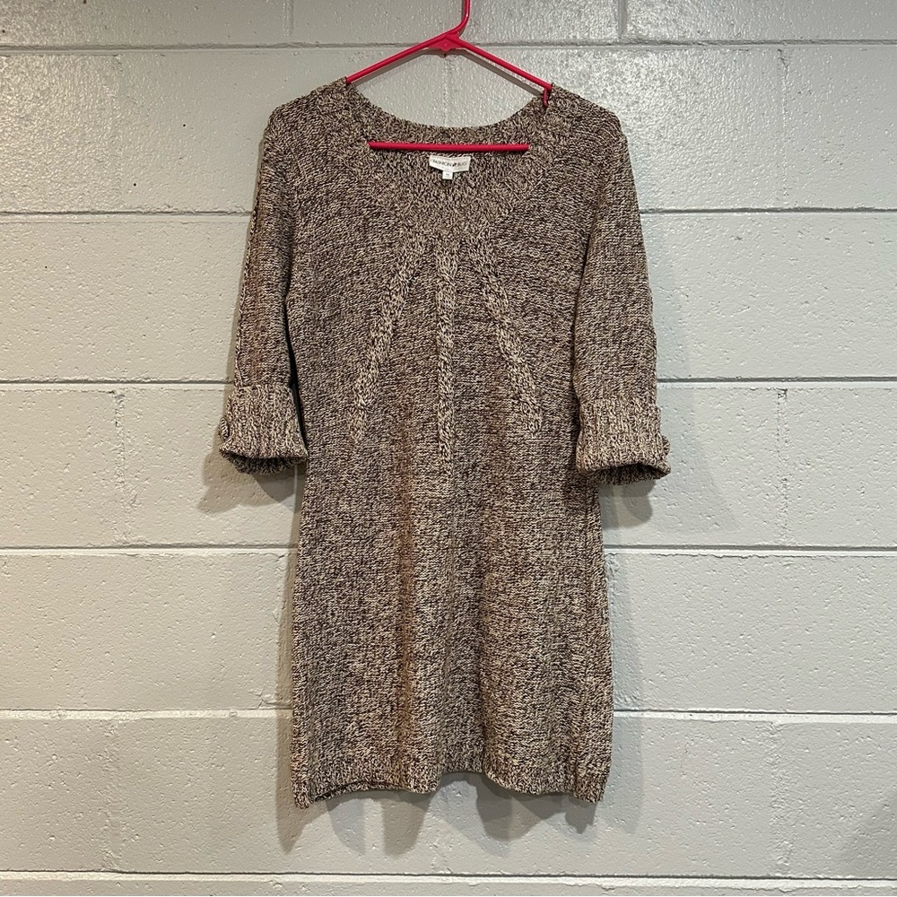 Fashion Bug Y2K Vintage Brown Chunky Cable Knit Sweater Dress Tunic Medium